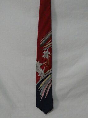 Vintage LEONARD PARIS Silk Floral Tie Red Navy Blue Made In Italy